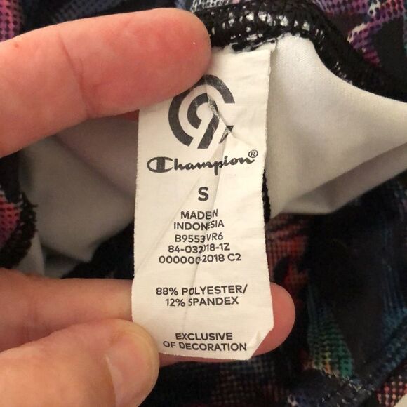 Champion S Black Multicolored Active Cropped Leggings Tropical Print Mesh - Picture 12 of 16